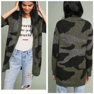 Anthropologie Moth Camo Knit Open Front Cardigan Cozy Sweater Size XS EUC